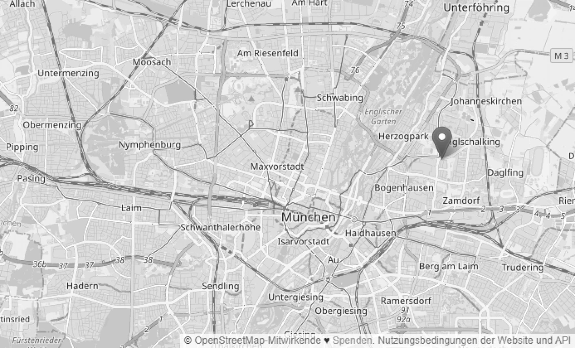 Karte von München mit Markierung der Kanzlei